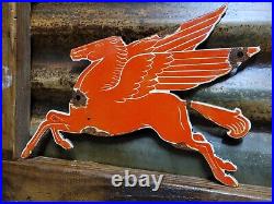 Vintage Mobil Porcelain Sign Pegasus Gas Station And Oil Service Red Horse 10