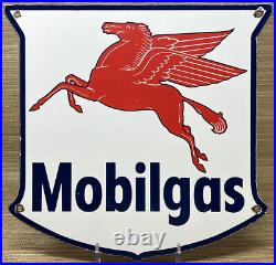 Vintage Mobilgas Gasoline Porcelain Sign Gas Station Pegasus Pump Plate Mobil
