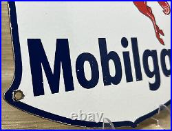 Vintage Mobilgas Gasoline Porcelain Sign Gas Station Pegasus Pump Plate Mobil