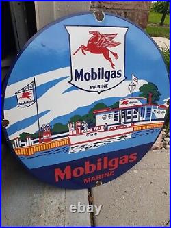 Vintage Mobilgas Marine Sign Mobil Pegasus Metal Porcelain Gas Oil Boat Beach
