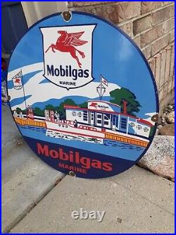 Vintage Mobilgas Marine Sign Mobil Pegasus Metal Porcelain Gas Oil Boat Beach