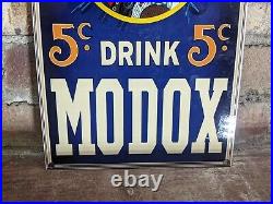 Vintage Modox Soda 5 Cents Porcelain Heavy Metal Indian Cola Sign 24 X 18