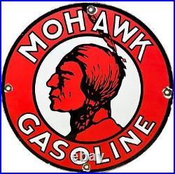 Vintage Mohawk Gasoline Porcelain Sign Gas Station Pump Plate Motor Oil Service