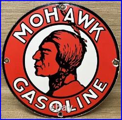 Vintage Mohawk Gasoline Porcelain Sign Gas Station Pump Plate Motor Oil Service