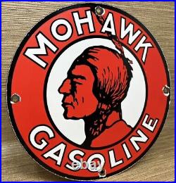 Vintage Mohawk Gasoline Porcelain Sign Gas Station Pump Plate Motor Oil Service