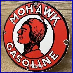 Vintage Mohawk Gasoline Porcelain Sign Gas Station Pump Plate Motor Oil Service