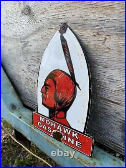 Vintage Mohawk Gasoline Porcelain Sign Service Station Red Indian Lube Gas Oil