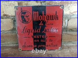 Vintage Mohawk Liquid Latex Porcelain Gas Pump Sign Indian 7 X 7