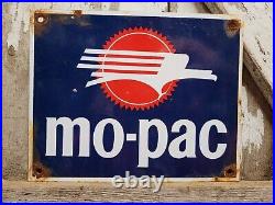 Vintage Mopac Railway Porcelain Sign Old Train Line Railroad Transit Advertising