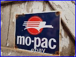 Vintage Mopac Railway Porcelain Sign Old Train Line Railroad Transit Advertising