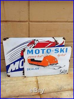 Vintage Moto-Ski Doo Snow Mobile Sign. TWO Snowmobile Signs. FREE SHIPPING