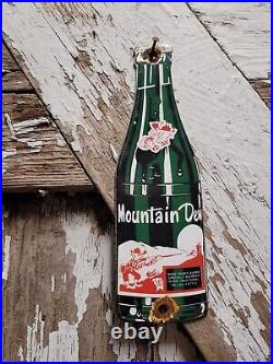 Vintage Mountain Dew Porcelain Soda Sign Metal Drink Beverage Bottle Advertising