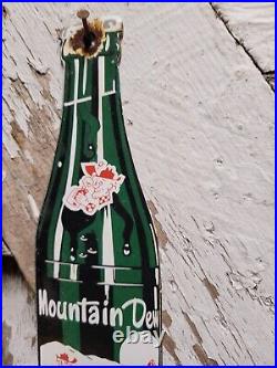 Vintage Mountain Dew Porcelain Soda Sign Metal Drink Beverage Bottle Advertising