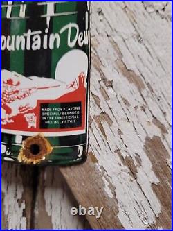 Vintage Mountain Dew Porcelain Soda Sign Metal Drink Beverage Bottle Advertising