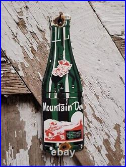 Vintage Mountain Dew Porcelain Soda Sign Metal Drink Beverage Bottle Advertising