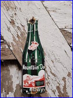 Vintage Mountain Dew Porcelain Soda Sign Metal Drink Beverage Bottle Advertising