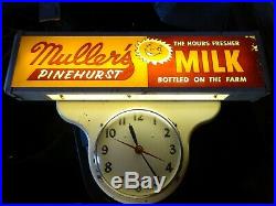 Vintage Muller's Pinehurst Milk Advertising lighted Sign Clock