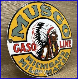 Vintage Musgo Gasoline Porcelain Sign Gas Station Pump Motor Oil Service