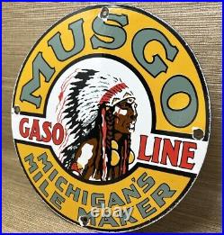 Vintage Musgo Gasoline Porcelain Sign Gas Station Pump Motor Oil Service