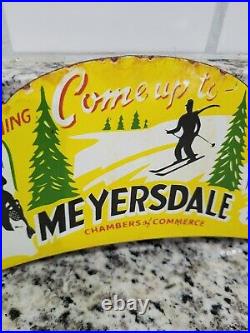 Vintage Myersdale Porcelain Sign Pa Fishing Hunting Cabin Topper Gas Oil Service