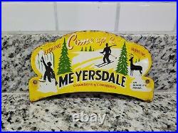 Vintage Myersdale Porcelain Sign Pa Fishing Hunting Cabin Topper Gas Oil Service