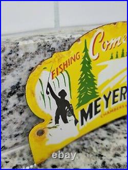 Vintage Myersdale Porcelain Sign Pa Fishing Hunting Cabin Topper Gas Oil Service