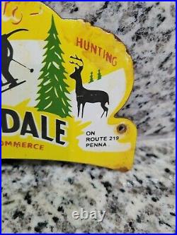 Vintage Myersdale Porcelain Sign Pa Fishing Hunting Cabin Topper Gas Oil Service