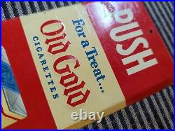 Vintage NOS Antique Old Gold Cigarette Tin Non Porcelain Door Push Tobacco Sign