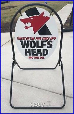 Vintage NOS Wolf's Head OIL Double Sided GAS STATION Advertising Sign NEW IN BOX