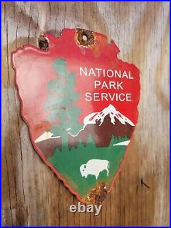 Vintage National Forest Service Porcelain Sign State Park Ranger Arrowhead Gas