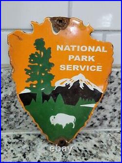 Vintage National Park Service Porcelain Sign Forest Park Ranger Arrowhead Gas