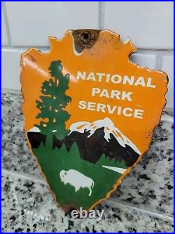 Vintage National Park Service Porcelain Sign Forest Park Ranger Arrowhead Gas