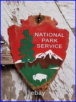 Vintage National Park Service Porcelain Sign Forest Ranger Arrowhead Cabin Camp
