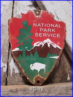 Vintage National Park Service Porcelain Sign Forest Ranger Arrowhead Cabin Camp