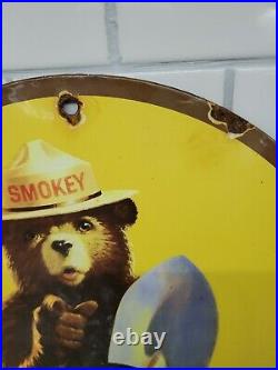 Vintage National Park Service Porcelain Sign Smokey The Bear Forest Ranger Gas