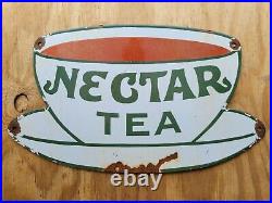 Vintage Nectar Tea Porcelain Sign English Drink Coffee Cup Beverage Advertising