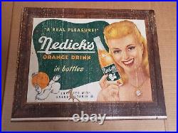 Vintage Nedicks Orange Drink In Bottles Sign Cardboard Litho B