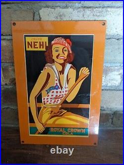 Vintage Nehi Royal Crown Cola Porcelain Soda Enamel Gas Station Sign 12 X 8