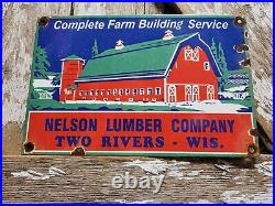 Vintage Nelson Lumber Porcelain Sign Wisconsin Wood Farm Barn Building Company