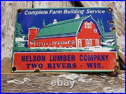 Vintage Nelson Lumber Porcelain Sign Wisconsin Wood Farm Barn Building Company