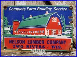 Vintage Nelson Lumber Porcelain Sign Wisconsin Wood Farm Barn Building Company