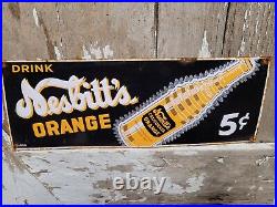 Vintage Nesbitt Sign Orange Soda Pop Tin Tacker Beverage Advertising Cola Gas