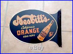 Vintage Nesbitt's Orange Soda Of California-Metal Flange Sign- 2 Sided RARE