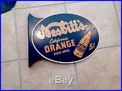 Vintage Nesbitt's Orange Soda Of California-Metal Flange Sign- 2 Sided RARE