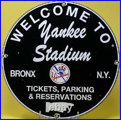 Vintage New York Yankee's Porcelain Stadium Sign Gas Oil Pump Plate Bronx Ny Mlb