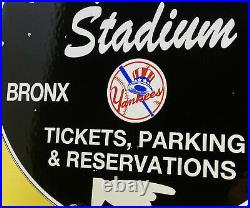 Vintage New York Yankee's Porcelain Stadium Sign Gas Oil Pump Plate Bronx Ny Mlb