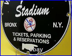 Vintage New York Yankee's Porcelain Stadium Sign Gas Oil Pump Plate Bronx Ny Mlb