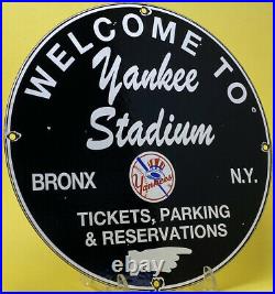 Vintage New York Yankee's Porcelain Stadium Sign Gas Oil Pump Plate Bronx Ny Mlb