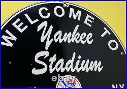 Vintage New York Yankee's Porcelain Stadium Sign Gas Oil Pump Plate Bronx Ny Mlb