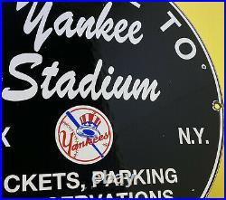 Vintage New York Yankee's Porcelain Stadium Sign Gas Oil Pump Plate Bronx Ny Mlb